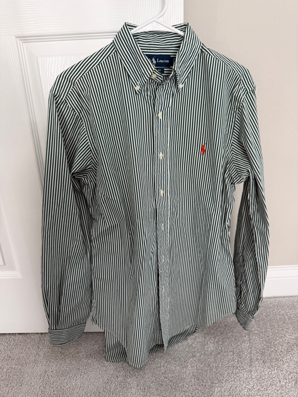 Men’s Ralph Lauren Green Vertical Stripe Polo Button Down, Size S